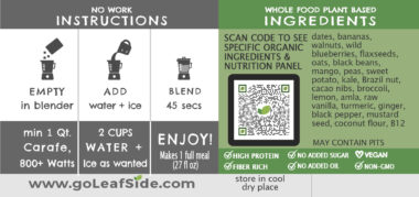 LeafSide Kale Krush Smoothie - Back Label
