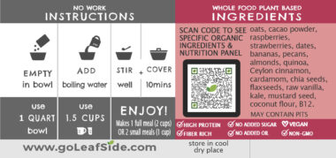 LeafSide Cacao Raspberry Sweet Bowl - Back Label