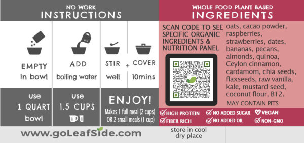 LeafSide Cacao Raspberry Sweet Bowl - Back Label