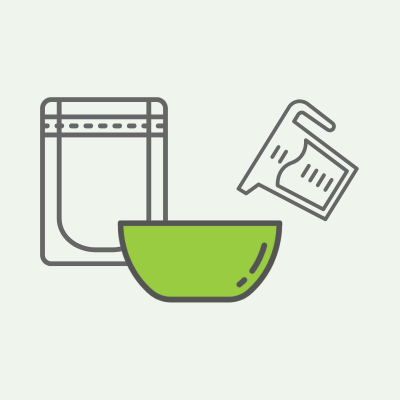 LeafSide meal pack, microwavable silicone bowl, and measuring cup with water